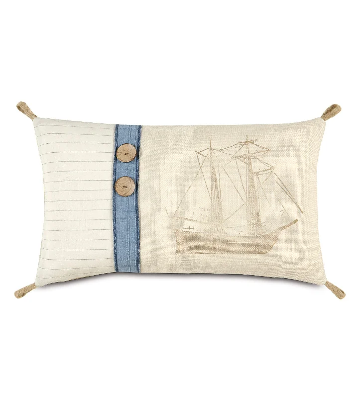 Sailing Ship Burlap Lumbar Pillow Cover 13x22