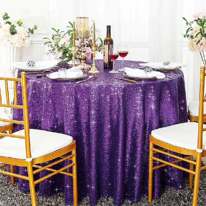 120" Seamless Round Sequin Taffeta Tablecloth - Eggplant (1pc)