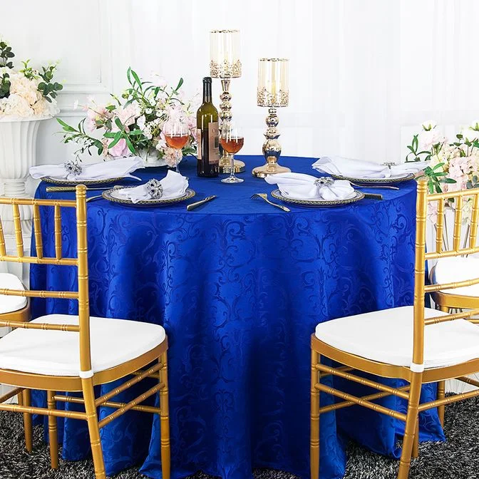 108" Seamless Round Versailles Chopin Damask Jacquard Polyester (220 GSM) Tablecloth - Royal Blue (1pc)