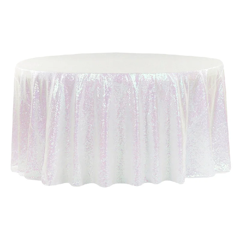 Glitz Sequins 132" Round Tablecloth - Iridescent White