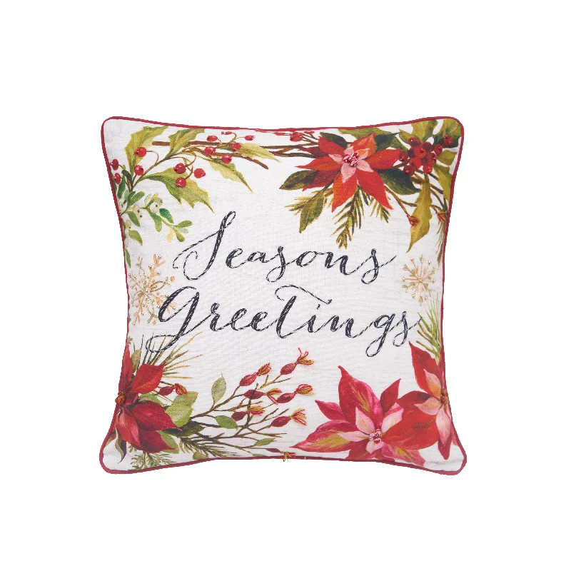 Poinsettia Seasons Greetings Pillow