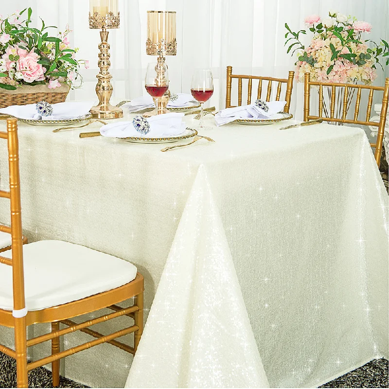 90"x156" Seamless Rectangular Sequin Taffeta Tablecloth - Ivory (1pc)