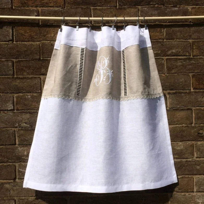 Lymm French Monogram Linen Lace Cafe Curtain