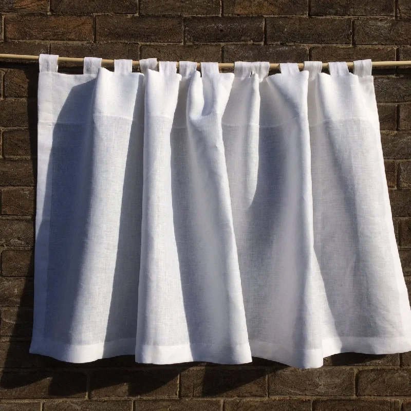 Leigh 100% White Linen Looped Tabs Curtain Panel