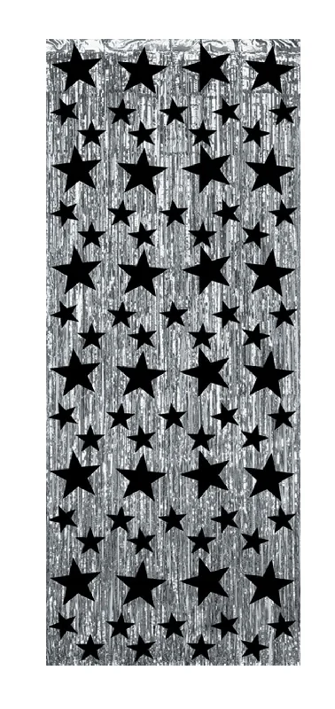 Silver with Black Stars Foil Curtain - 2.44m