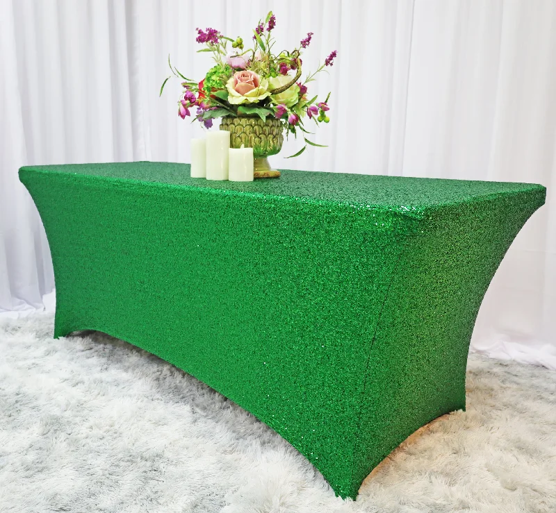 6 Ft Rectangular Sequin Spandex Table Cover - Emerald Green (1pc)