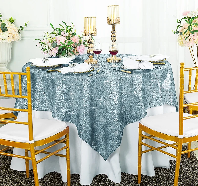 72"x72" Seamless Square Sequin Taffeta Tablecloth/Table Overlay - Dusty Blue (1pc)