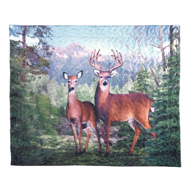 Deer Mountain Scene Printed Pillow Sham