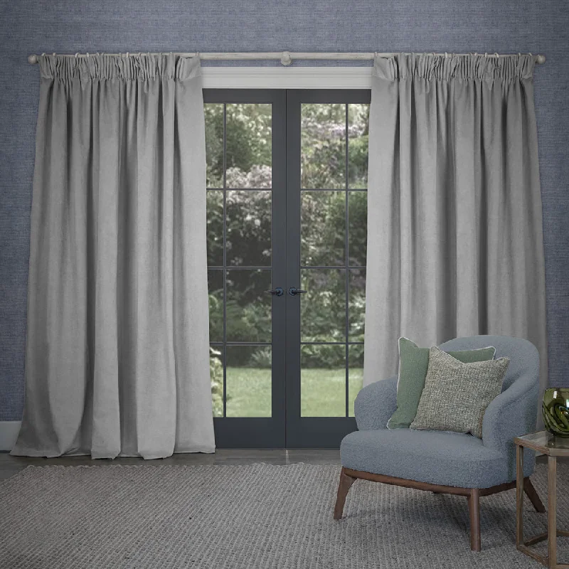 Cube Velvet Pencil Pleat Curtains Silver