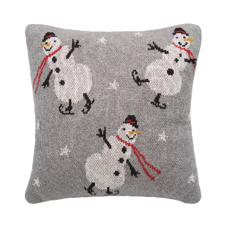 Skating Snowmen Knitted Pillow