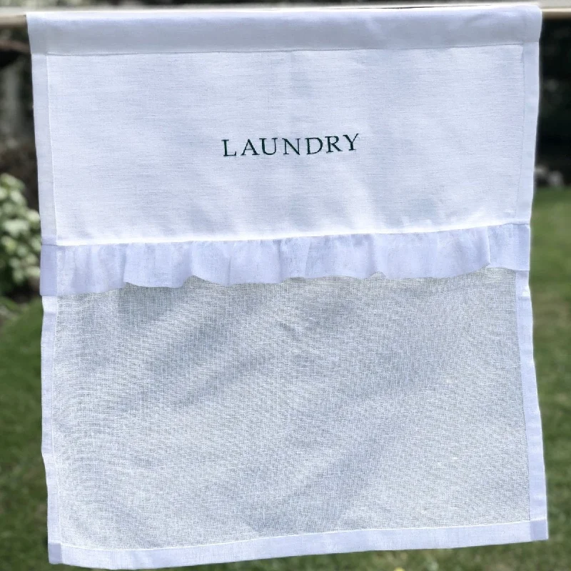 Risely White Linen Ruffle Laundry Curtain