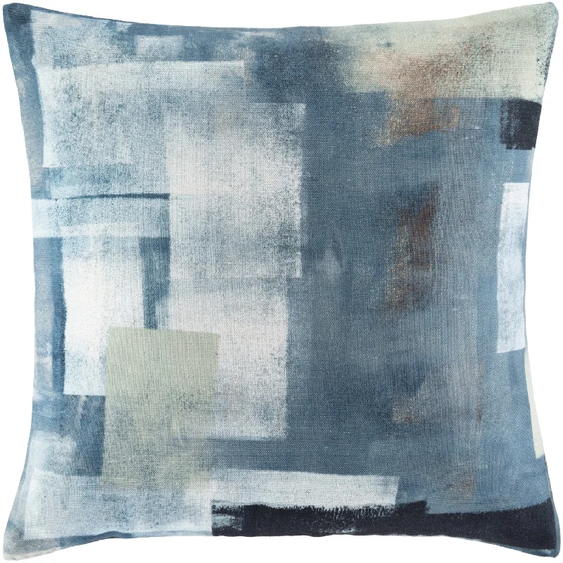 Balliano Woven Square Pillow Aqua, White, Teal, Sea Foam, Ink, Camel