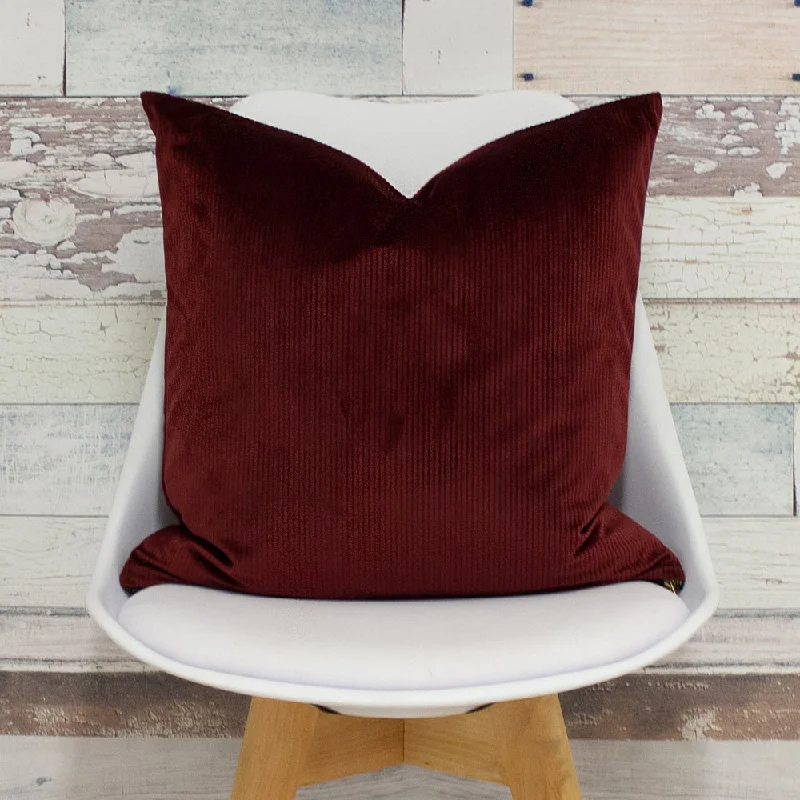 Aurora Ribbed Velvet Cushion OxBlood