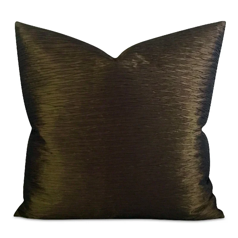 Metallic Forest Green Pleated Silk Throw Pillow Cover 24x24