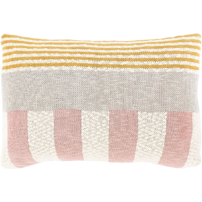 Brickel Knitted Lumbar Pillow Pale Pink, Saffron, Cream, Medium Gray