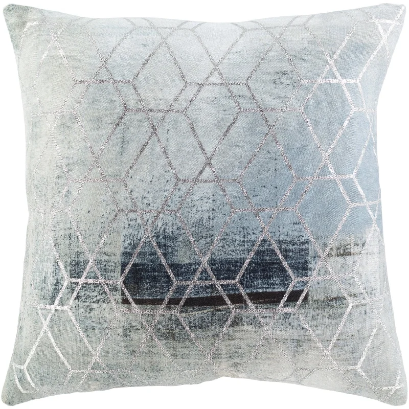 Balliano Woven Square Pillow Sea Foam, White, Aqua, Navy, Dark Brown, Metallic - Silver