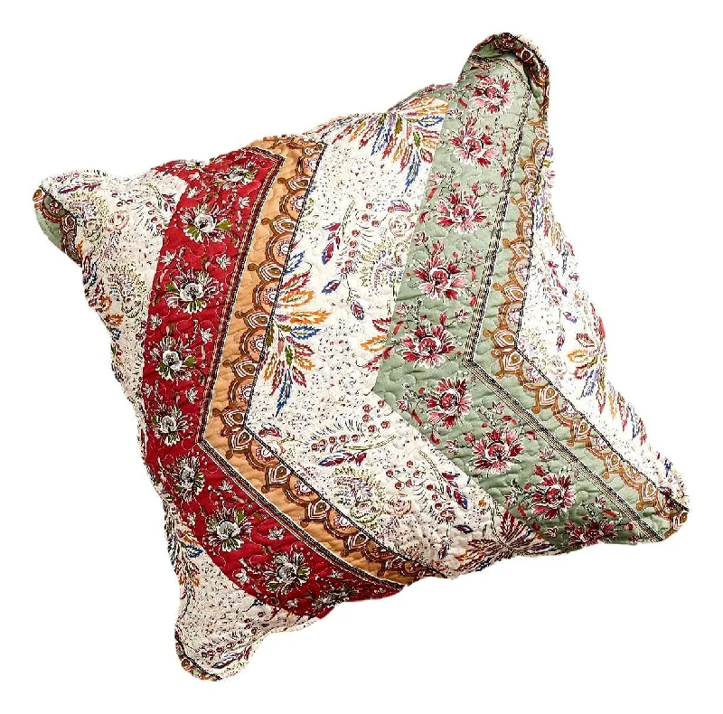 DaDa Bedding Bohemian Cranberry Sage Chevron Floral Euro Pillow Sham Cover, 26" x 26" (JHW924)