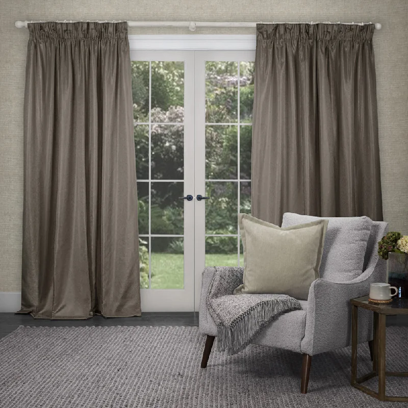 Sereno Woven Pencil Pleat Curtains Mink