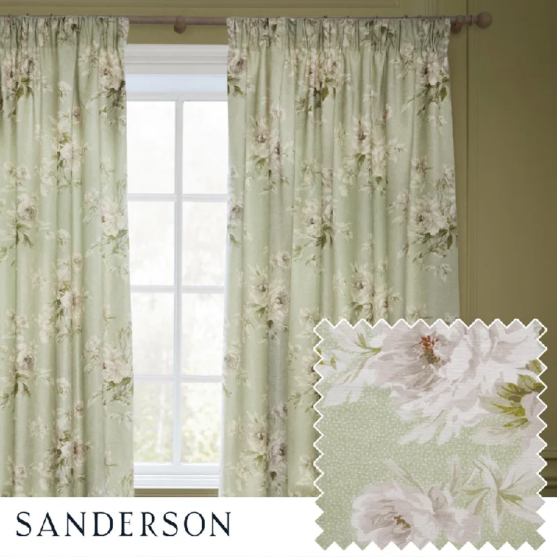 Adele Floral Chenille Pencil Pleat Curtains Sage