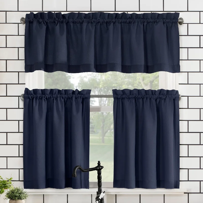 No. 918 Martine Microfiber Semi-Sheer Rod Pocket Kitchen Curtain Valance and Tiers Set