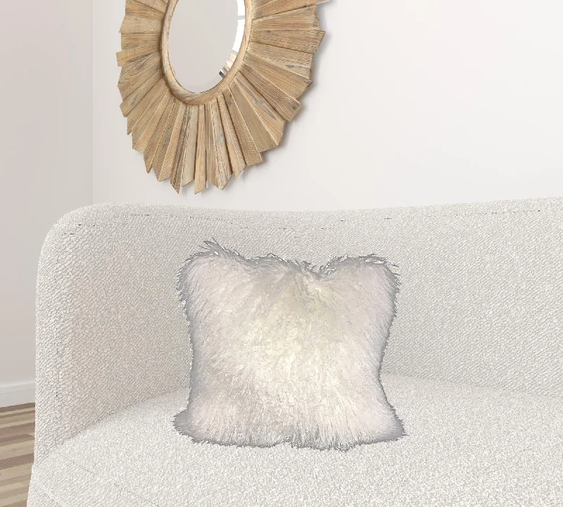 20" Bright White Genuine Tibetan Lamb Fur Pillow With Microsuede Backing