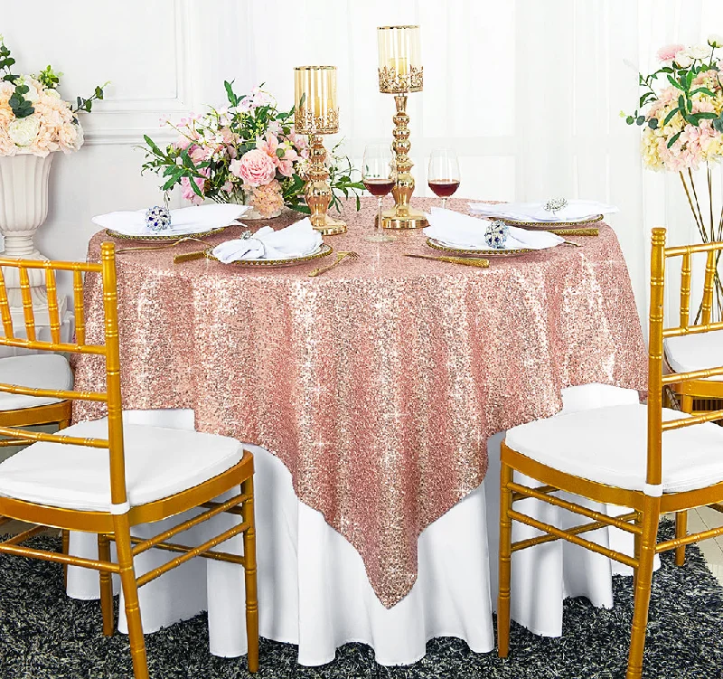 72"x72" Seamless Square Sequin Taffeta Tablecloth/Table Overlay - Blush Pink/Rose Gold (1pc)