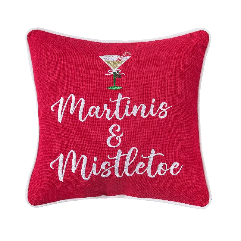 Martini's & Mistletoe Embroidered Pillow