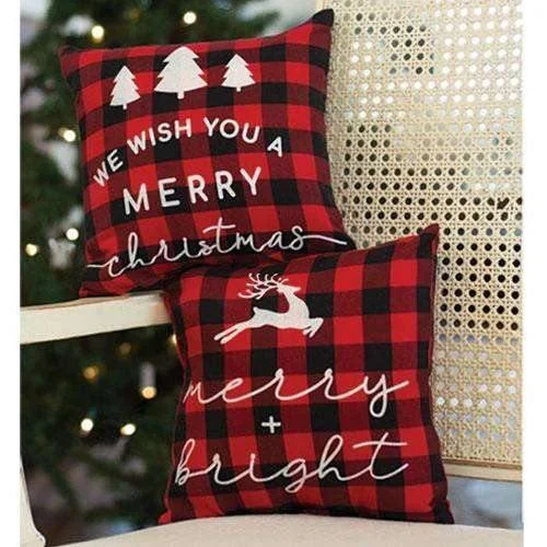 Merry Christmas Buffalo Check Pillow