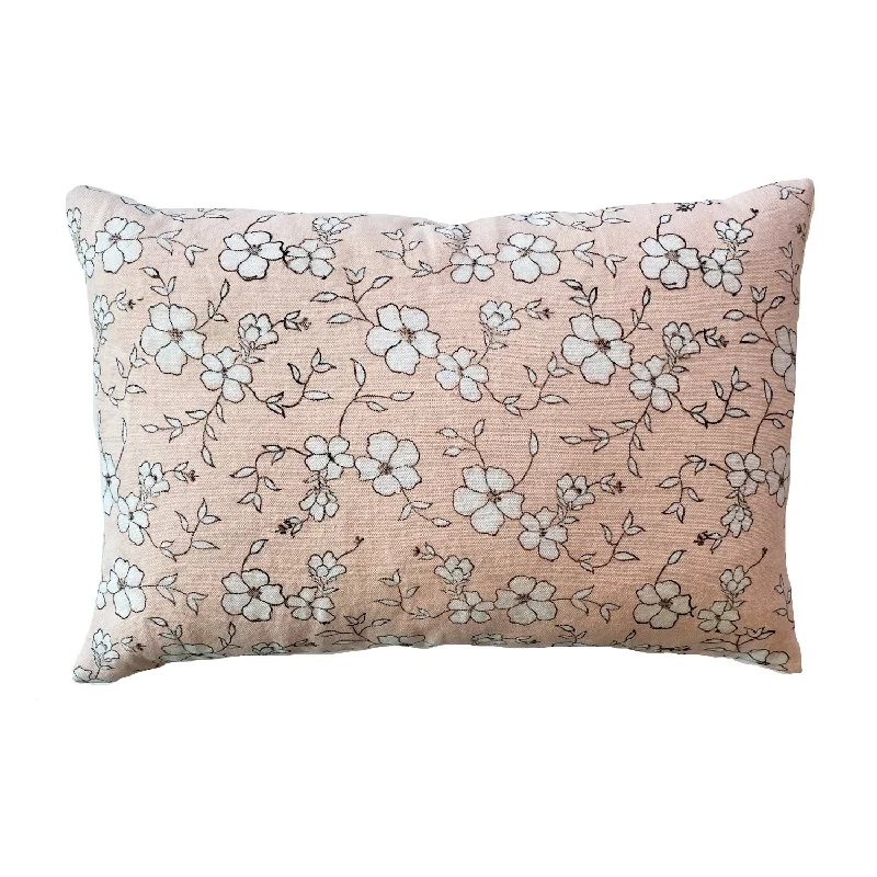 Winfield Flowers Pillow - Soft Peach/White