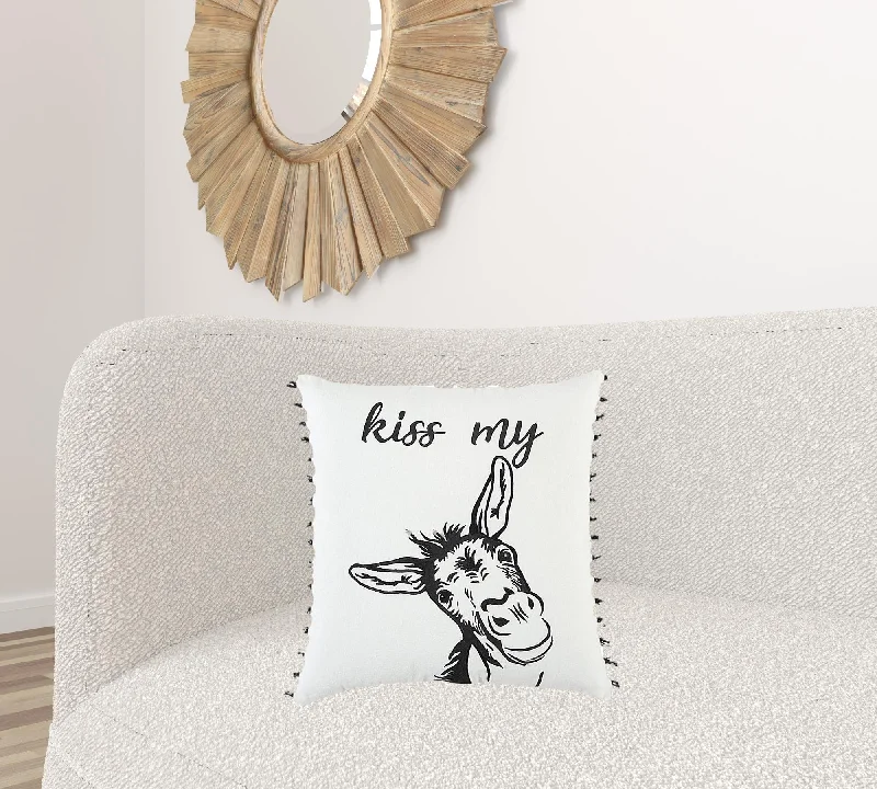 Black and White Humorous Donkey Throw Pillow