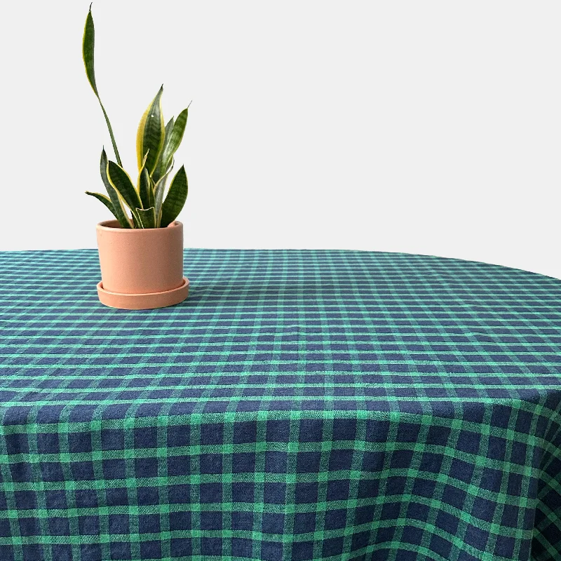 Linen Tablecloth in Green Navy Check