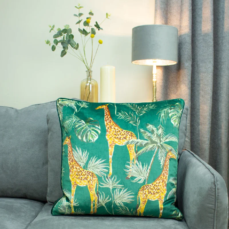 Giraffe Palm Velvet Cushion Green