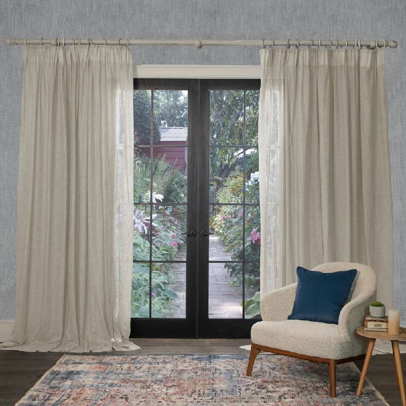 Focus Sheer Woven Pencil Pleat Curtains Linen