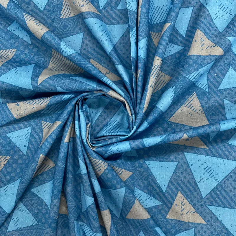 Sky Blue Geometrical Print Rayon Fabric