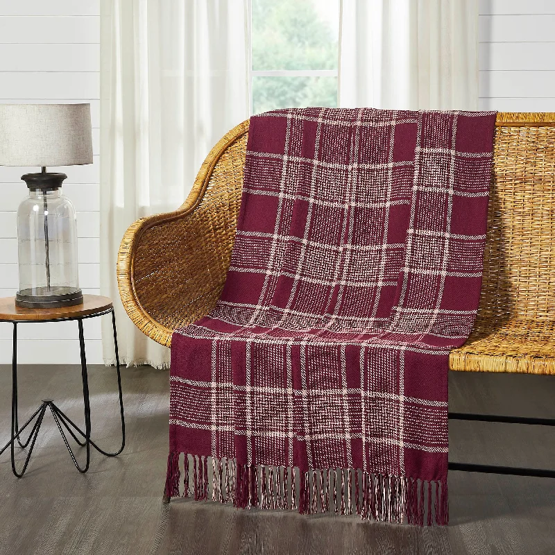 Eston Burgundy Tan Plaid Throw 50"x60" VHC Brands