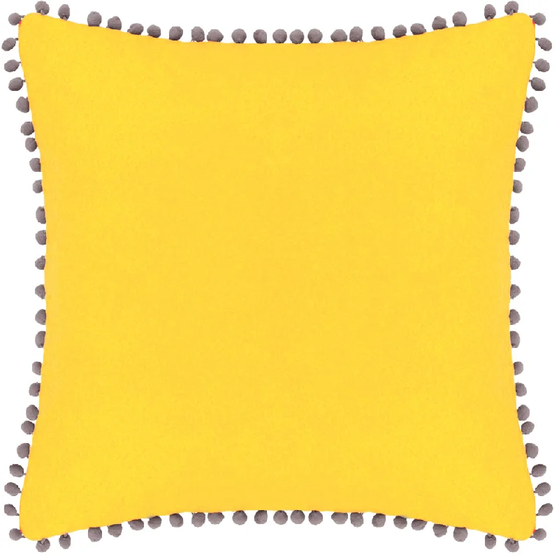 Velvet Pompom Cushion Yellow/Grey