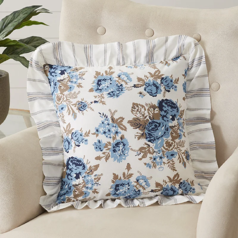 Annie Blue Floral Ruffled Pillow 18x18 VHC Brands