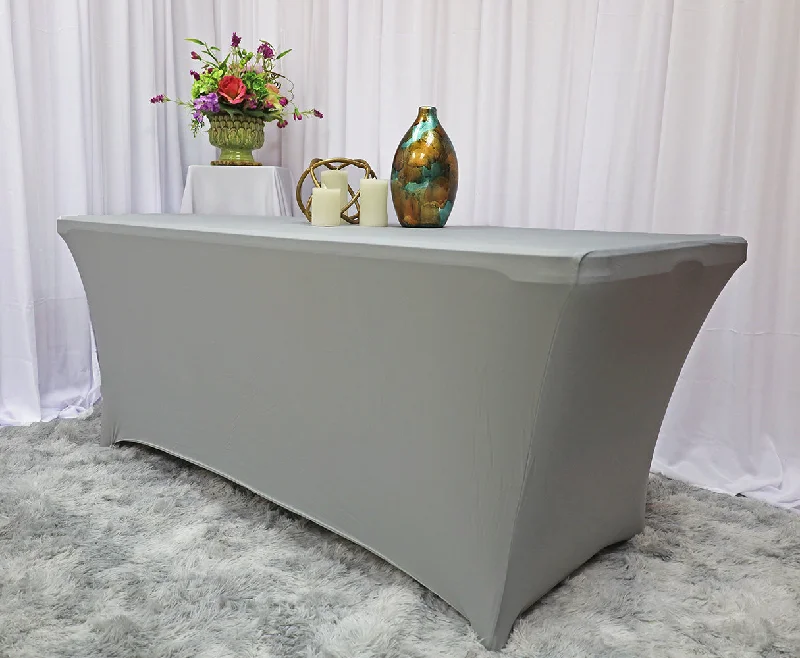 8 Ft Rectangular Spandex (220 GSM) Table Cover - Silver (1pc)