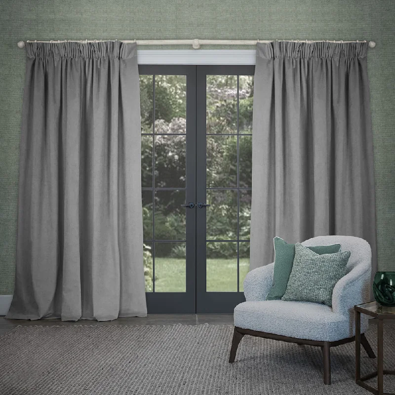 Cube Velvet Pencil Pleat Curtains Steel