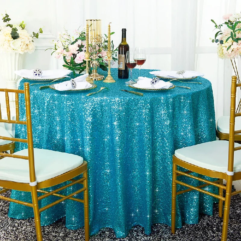 108" Seamless Round Sequin Taffeta Tablecloth - Turquoise (1pc)