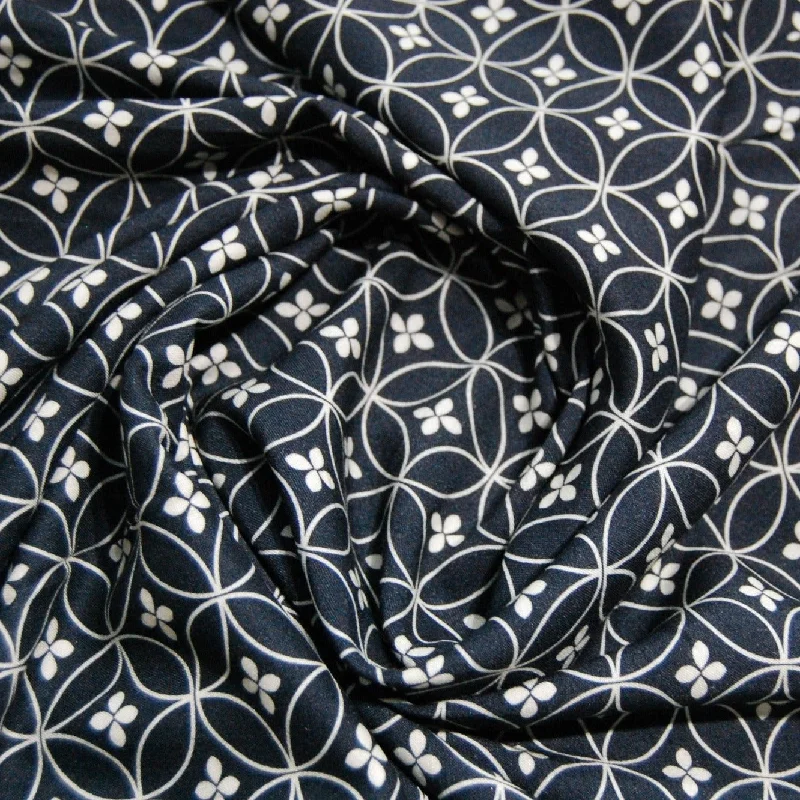 Black Geometrical Print Viscose Fabric