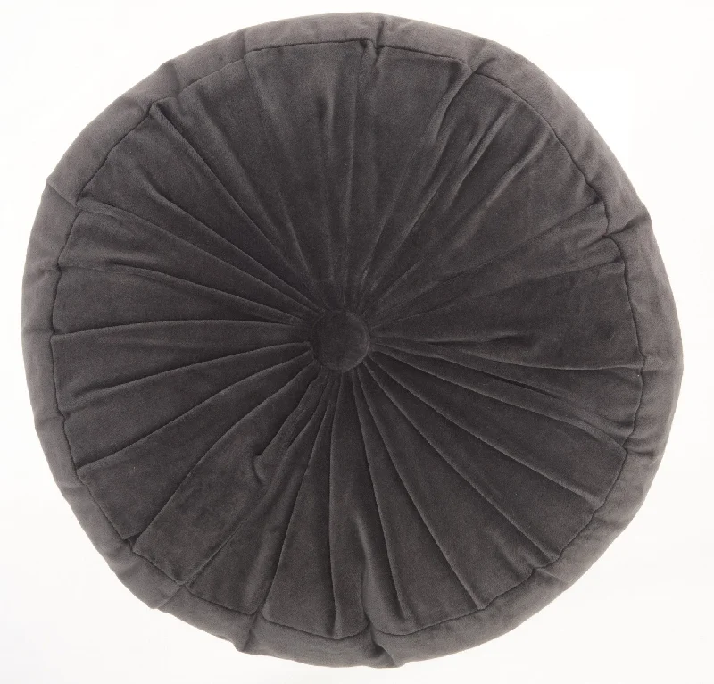 16" Dark Gray Round Tufted Velvet Throw Pillow