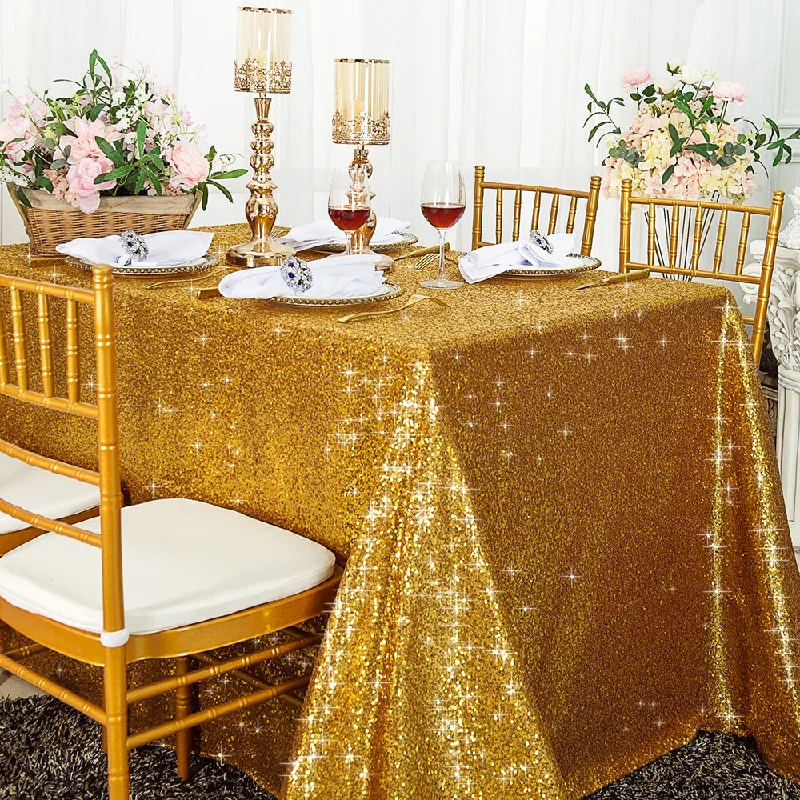 90"x156" Seamless Rectangular Sequin Taffeta Tablecloth - Gold (1pc)