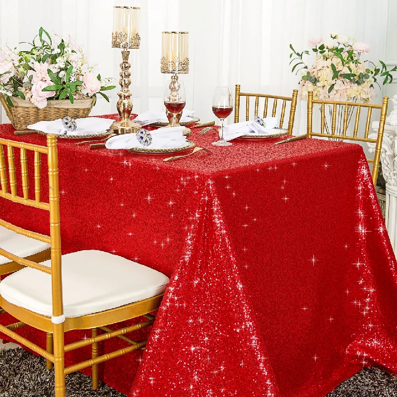 90"x132" Seamless Rectangular Sequin Taffeta Tablecloth - Red (1pc)