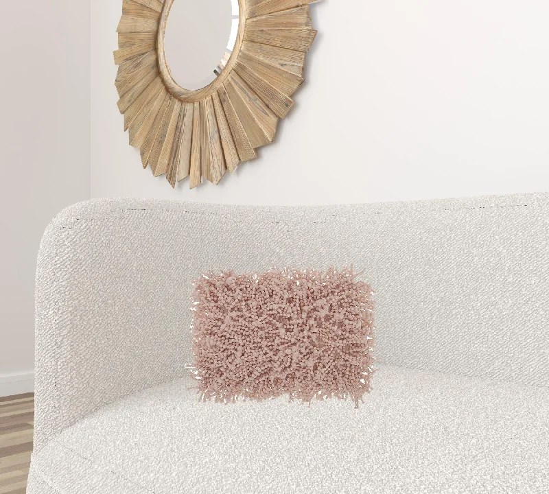 Pale Pink Shaggy Beads Lumbar Throw Pillow