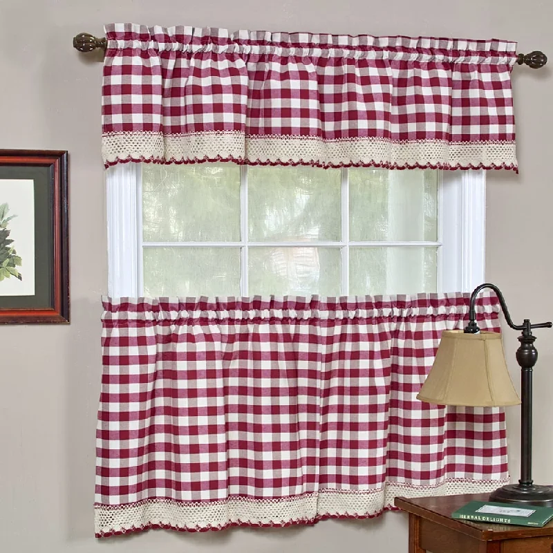 Classic Buffalo Check Kitchen Burgundy/White Curtain Set or Separates