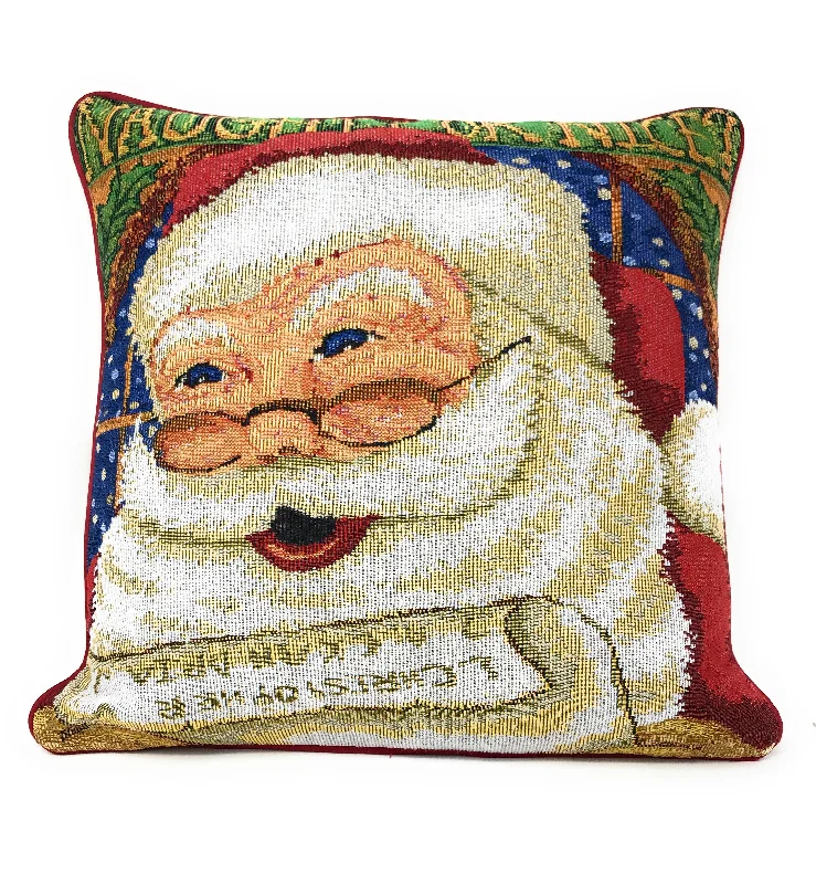 DaDa Bedding Naughty or Nice Santa Claus Christmas Woven Tapestry Throw Pillow Cover - 16" x 16"