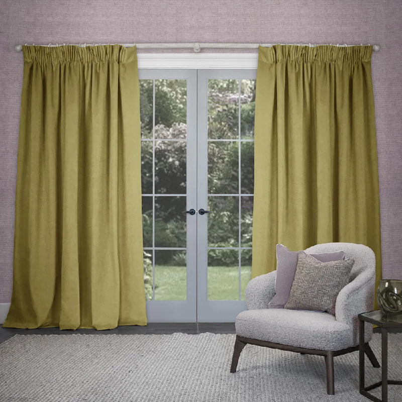 Cube Velvet Pencil Pleat Curtains Mustard