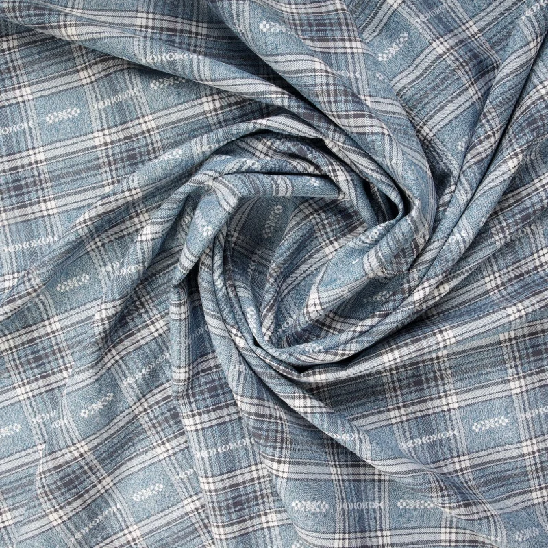 Blue Multi Colour Check Print Semi Viscose Fabric