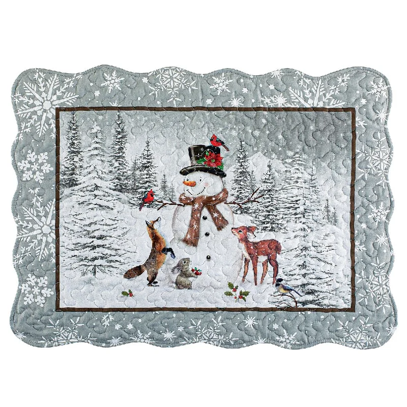 Winter Snowman and Deer Scalloped Edge Pillow Sham Set